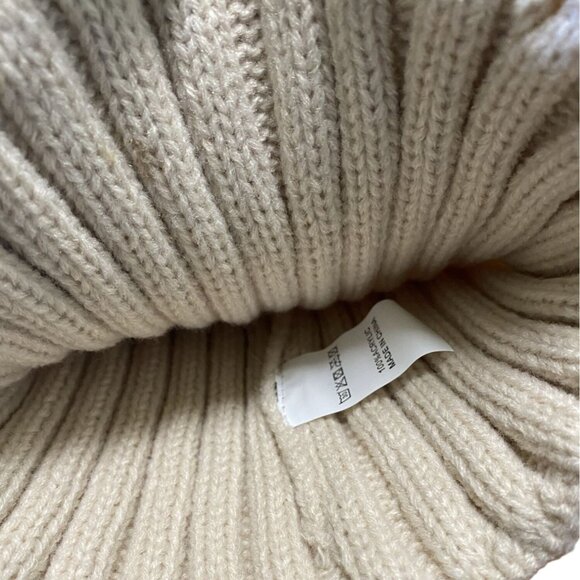 Winter Womens Stretch Knit Beanie Hat Faux Fur Pom Pom Beige Warm Ribbed Fold - Picture 5 of 5